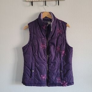 Adiktd purple floral embroidered puffer vest